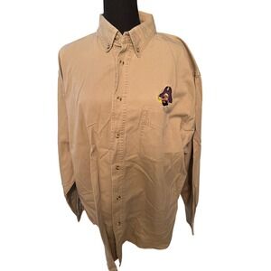 Blue Generation Men's Tan Button Down Shirt Lg Sleeve Embroidered ECU Pirate XL